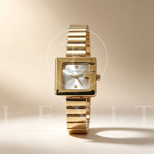 Lexit Onyx Gold Open-Frame Square Watch