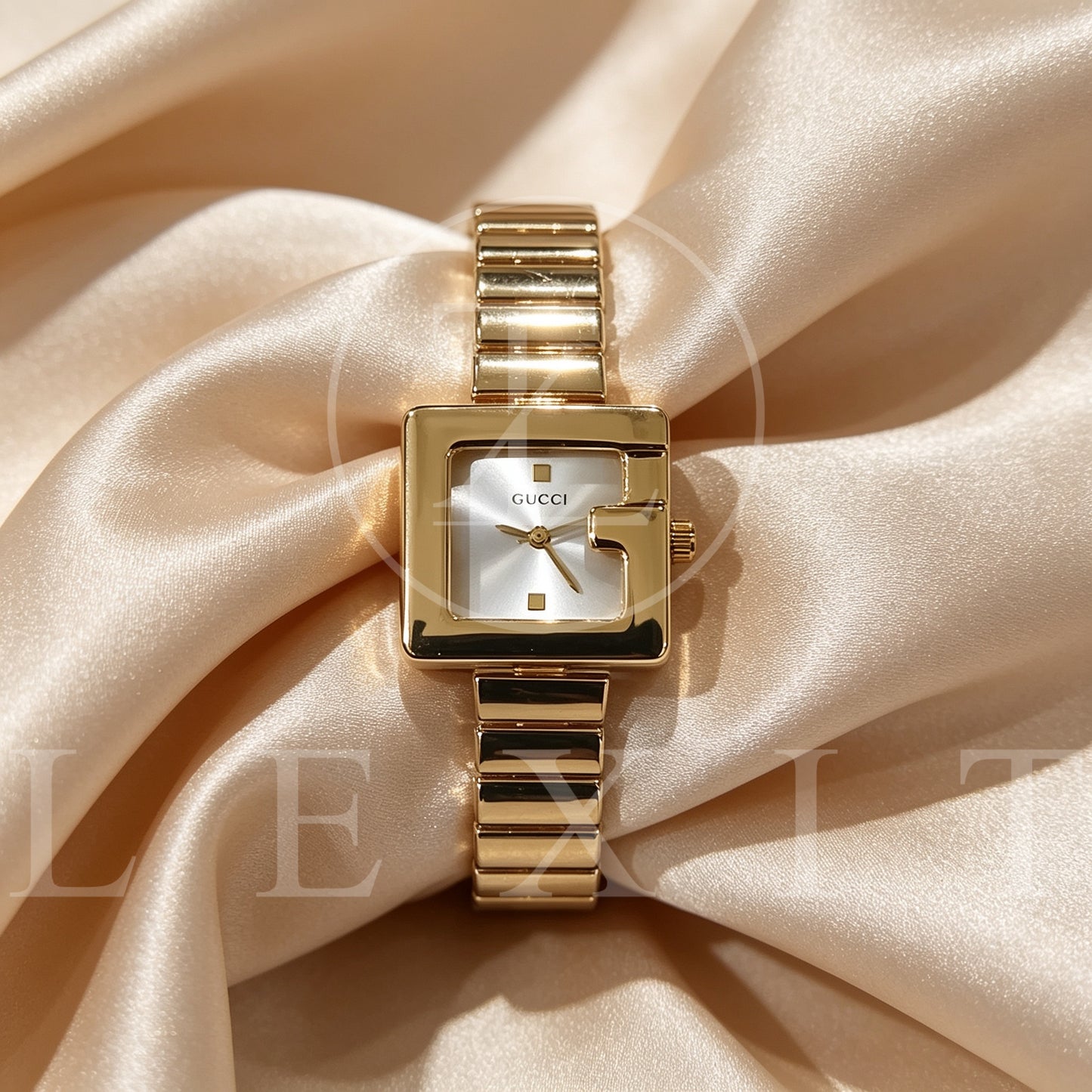 Lexit Onyx Gold Open-Frame Square Watch