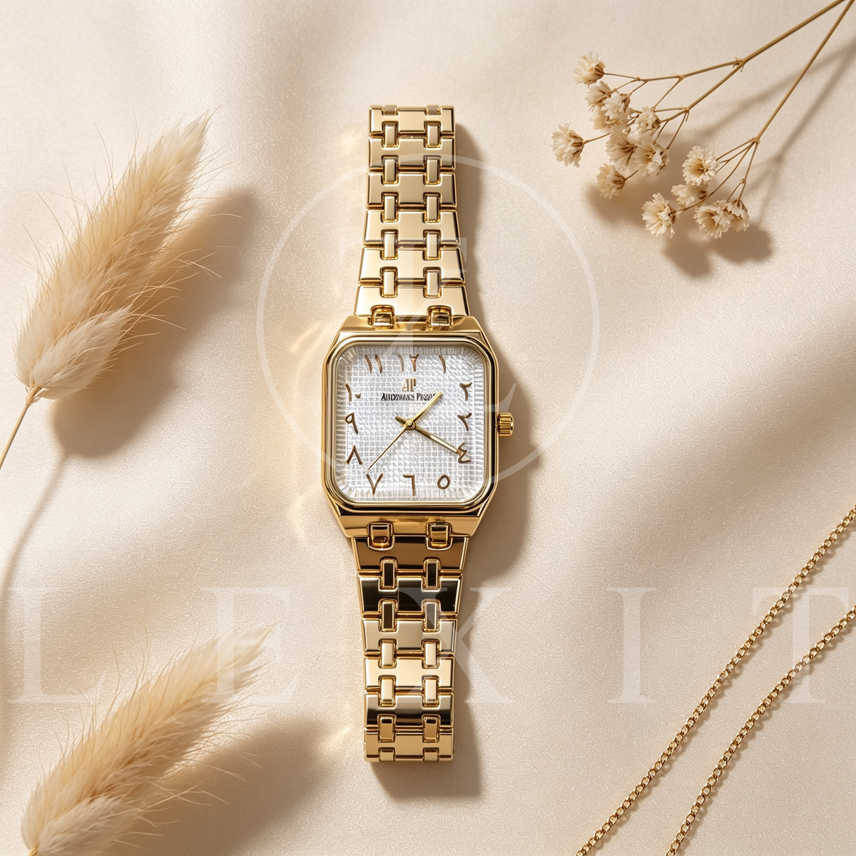 Aurelle Gold Square Watch with Arabic Numerals