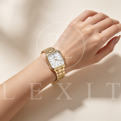 Aurelle Gold Square Watch with Arabic Numerals