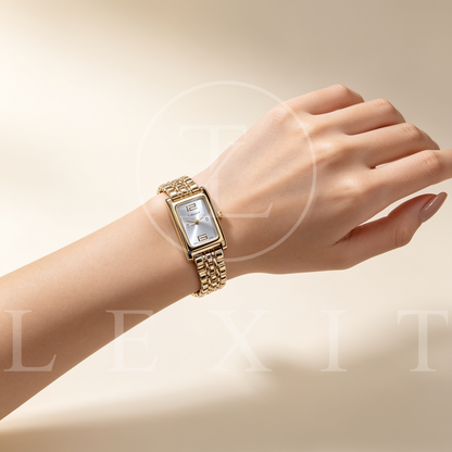 Lumiere Rectangular Golden Watch with Silver Dial