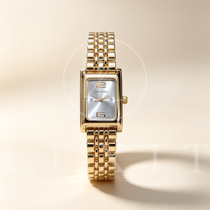 Lumiere Rectangular Golden Watch with Silver Dial