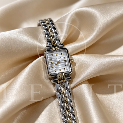 Lexit Two-Tone Square Watch with Pyramid Stud Dial