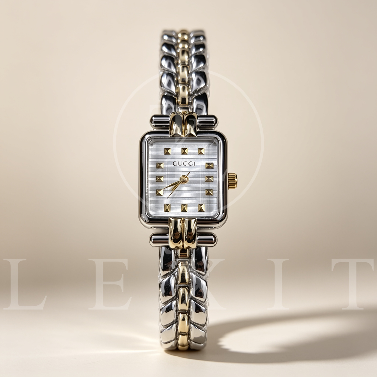 Lexit Two-Tone Square Watch with Pyramid Stud Dial