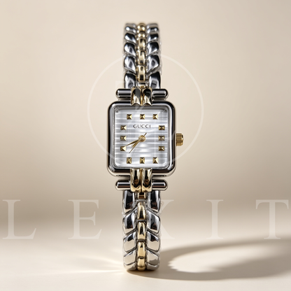 Lexit Two-Tone Square Watch with Pyramid Stud Dial