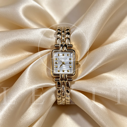 Lexit Gold Square Watch with Pyramid Stud Dial
