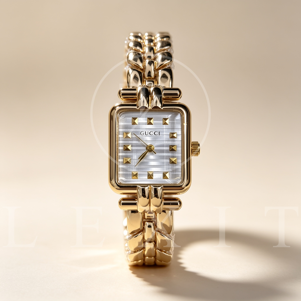 Lexit Gold Square Watch with Pyramid Stud Dial
