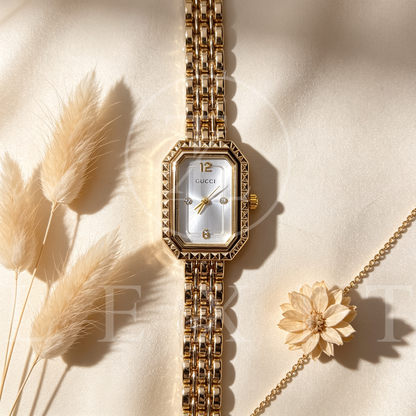 Lexit Gold Octagonal Watch with Crystal Markers