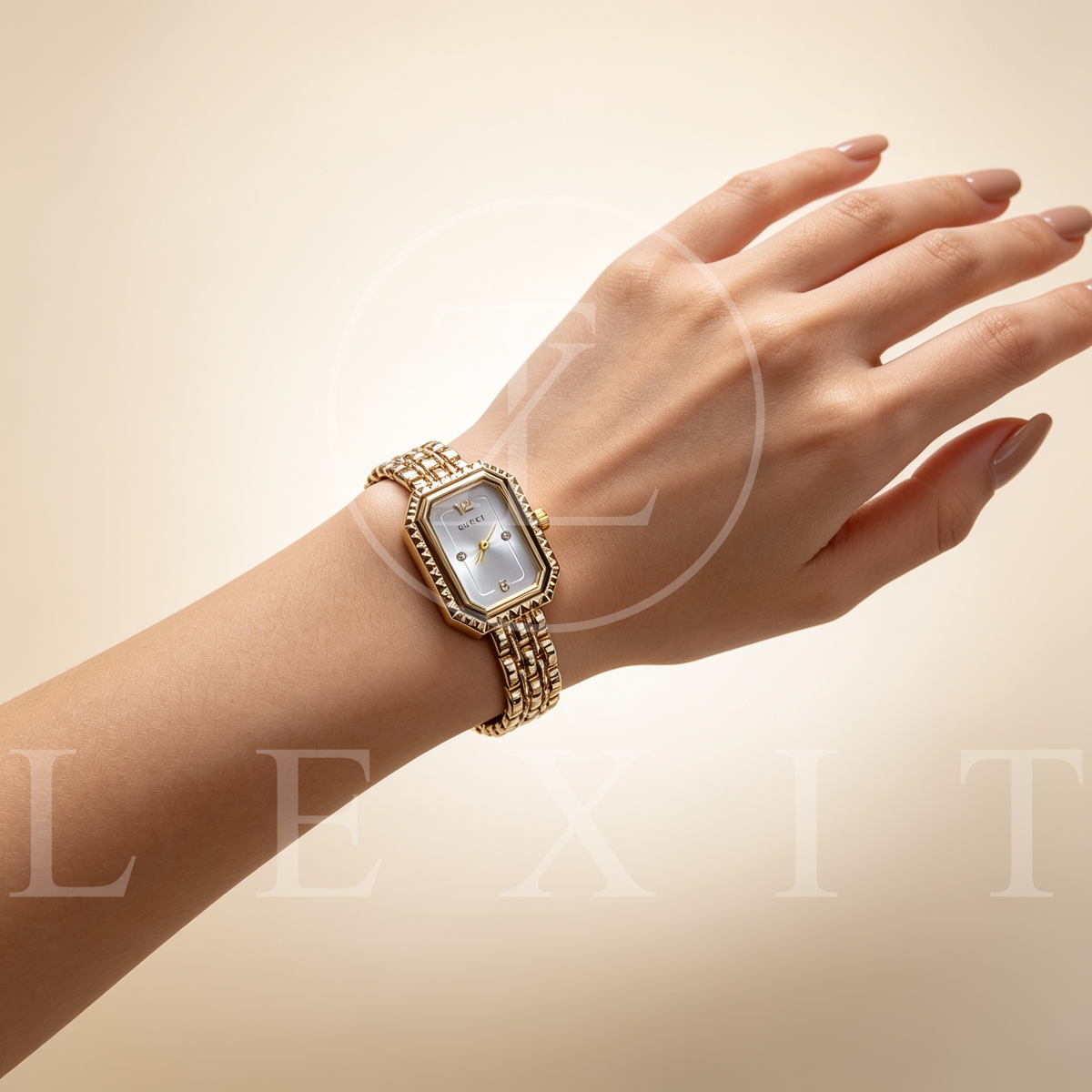 Lexit Gold Octagonal Watch with Crystal Markers