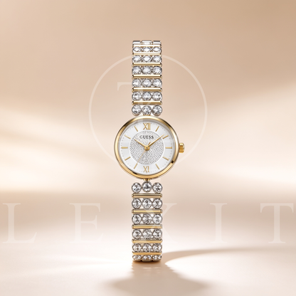 Lexit Two-Tone Round Watch with Crystal Bead Bracelet