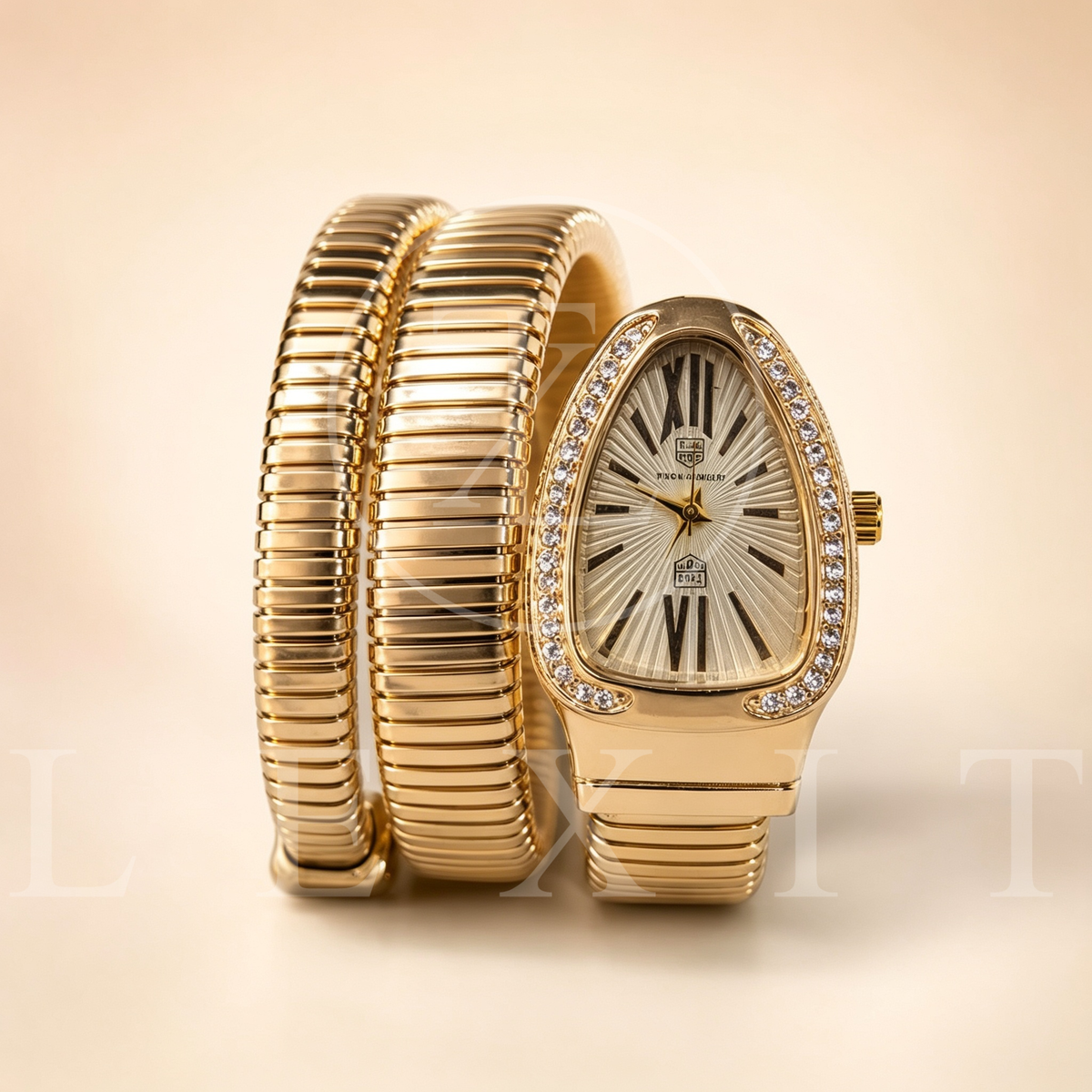 Lexit Gold Snake Coil Watch with Crystal Bezel