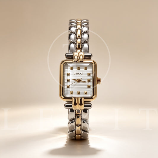 Lexit Two-Tone Rectangular Watch with Pyramid Stud Dial