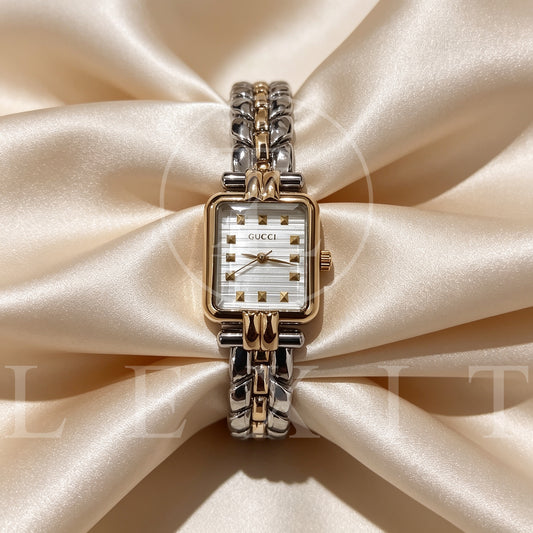 Lexit Two-Tone Rectangular Watch with Pyramid Stud Dial