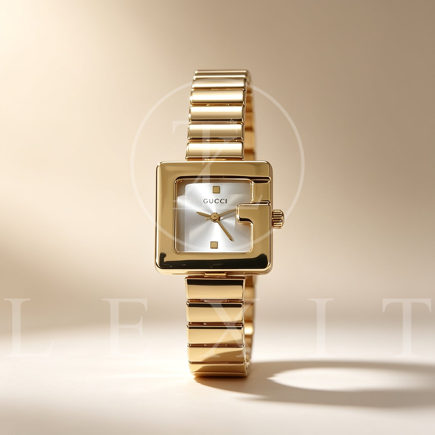 Lexit Onyx Gold Open-Frame Square Watch
