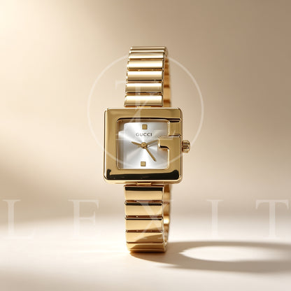 Lexit Onyx Gold Open-Frame Square Watch
