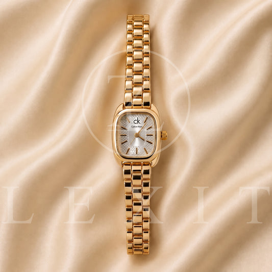 Lexit Rose Gold Cushion Watch with Diamond-Pattern Dial