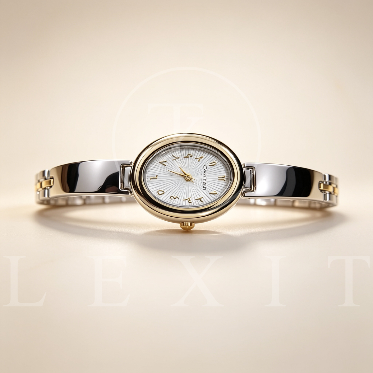Lexit Oval Golden Two-Tone Watch with Arabic Dial