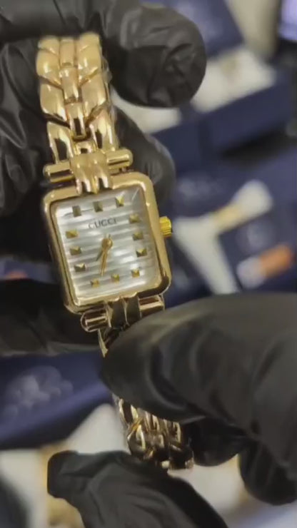 Lexit Gold Square Watch with Pyramid Stud Dial