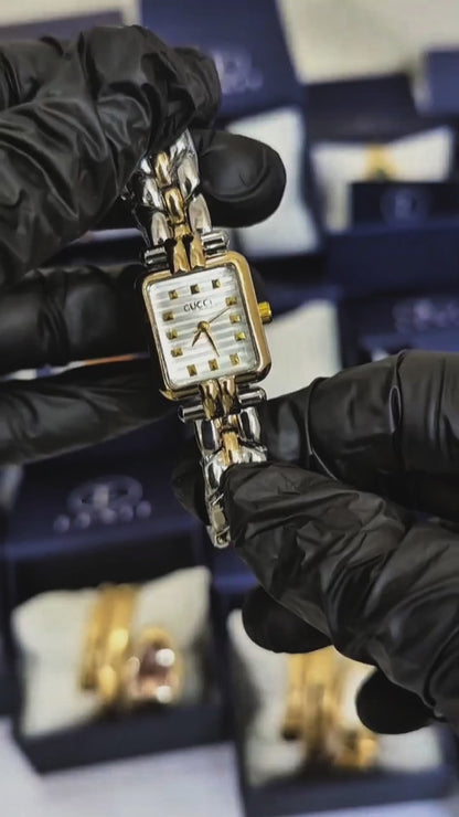 Lexit Two-Tone Square Watch with Pyramid Stud Dial