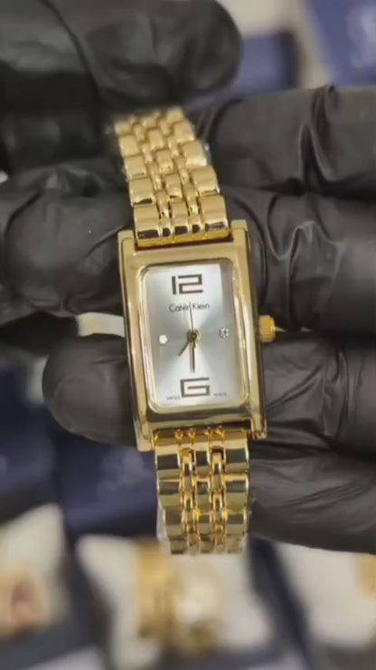 Lumiere Rectangular Golden Watch with Silver Dial