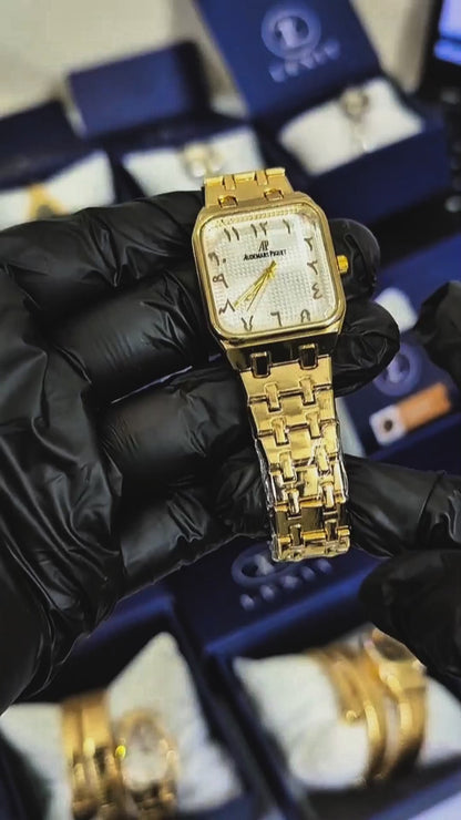 Aurelle Gold Square Watch with Arabic Numerals