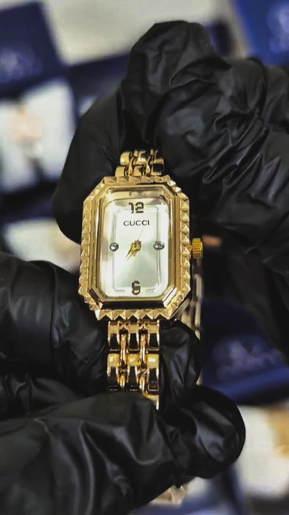 Lexit Gold Octagonal Watch with Crystal Markers
