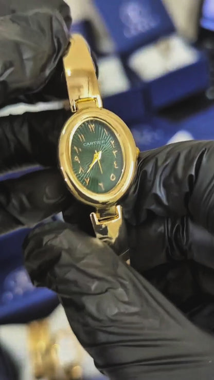 Lexit Oval Golden Bangle Watch with Arabic Dial