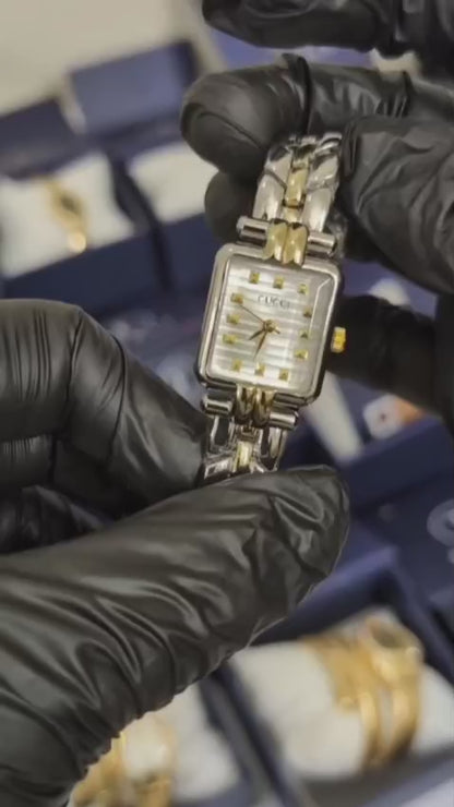 Lexit Two-Tone Rectangular Watch with Pyramid Stud Dial